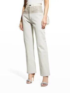 Goldsign The Colorblock Lambskin Leather Panel Jeans Tan Size 28